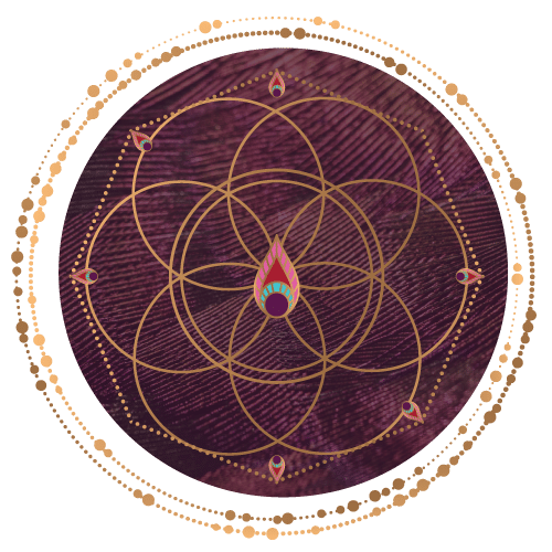 A mesmerizing purple and gold flower of life symbol, earning praise and testimonials for Gagan Sarkaria.