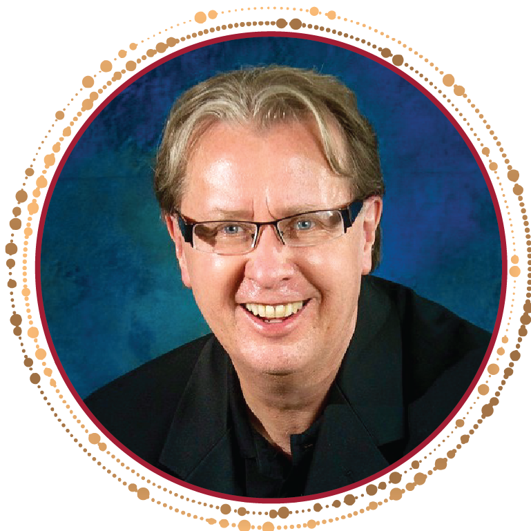 A man with glasses smiling in a circle, receiving praise testimonials for Gagan Sarkaria.