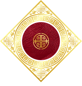 A red and gold chinese symbol representing life map reading and Numerology