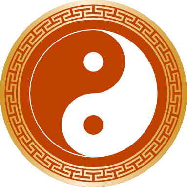 A yin yang symbol on an orange background represents balance and harmony. Qi Men Dun Jia Reading