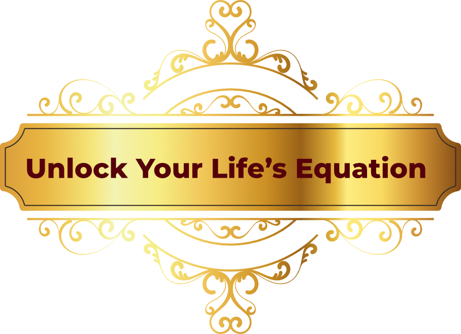 Golden ornamental design with the text "Unlock Your Life's Equation" in the center and "Gagan Sarkaria's Karmic Numerology" at the top and bottom.